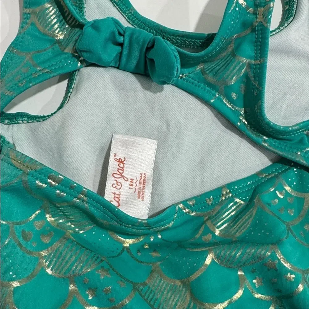 Girls Mixed Swimsuit Set - Teal, Coral & White EUC